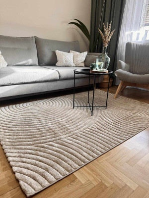 Dywan beżowy nowoczesny do salonu 250x350cm, tłoczenia 3d, miękki włos