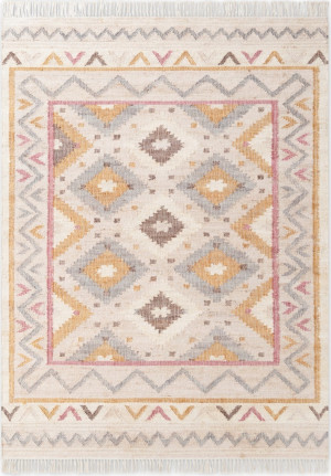 DYWAN jutowy do salonu 120x170cm-ELLE DECORATION ROYA IMANI, kolorowy wzór orientalny z frędzlami