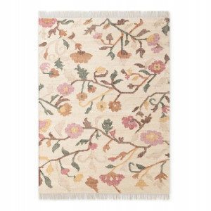 DYWAN jutowy do salonu 120x170cm-ELLE DECORATION ROYA VIOLETTE, kolorowy wzór w kwiaty z frędzlami