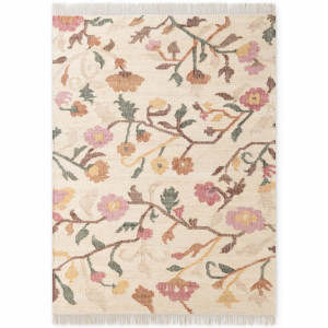 DYWAN jutowy do salonu 160x230cm-ELLE DECORATION ROYA VIOLETTE, kolorowy wzór w kwiaty z frędzlami