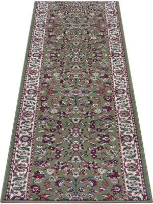 Chodnik na korytarz, przedpokój 80x500cm-Hanse Home z krótkim miękkim włosem, tradycyjny zielono kremowy
