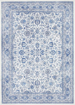 Dywan orientalny do salonu 80x150cm ELLE DECOR Maschad , niebiesko kremowy płasko tkany wzór