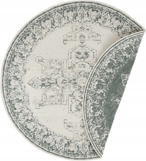 Dywan okrągły Northrugs Bougari  - BORDON ,zielono kremowy dywan zewnętrzno-wewnętrzny,dwustronny płasko tkany koło ø 140 cm