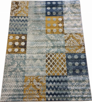 Dywan nowoczesny, patchwork granatowo żółty