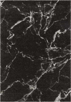 Dywan shaggy do salonu 160x230cm-Mint RUGS MAYRIN,czarno kremowy wzór beton, marmur z miękkim włosem