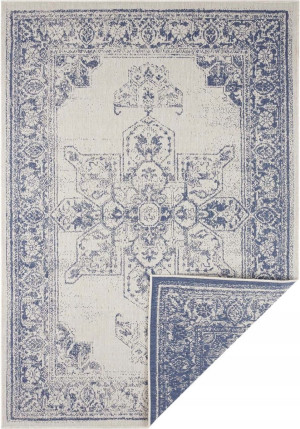 Dywan na taras 160x230cm Northrugs Bordon- niebiesko kremowy, dwustronny płasko tkany,zewnętrzno-wewnętrzny