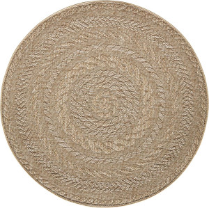 Dywan okrągły na taras 160cm, płasko tkany beżowy wzór boho NORTHRUGS ALMENDRO