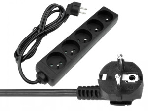 Przedłużacz 5 gniazd 1.5m z/u 3x1.0mm2 Czarny