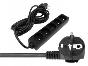 Przedłużacz 5 gniazd 5m z/u 3x1.5mm2 Czarny