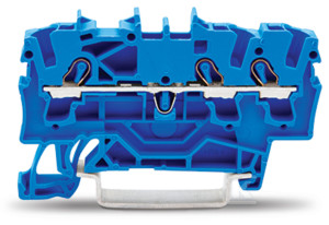 Złączka 3-przewodowa przelotowa 2,5 mm do zastosowań Ex e II oraz Ex i opis z boku i na środku na szynę TS 35 x 15 i 35 x 7,5 Push-in CAGE CLAMP 2,50