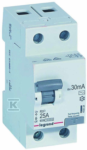 Wyłącznik różnicowoprądowy RX3 2P 25A 30MA TYP AC
