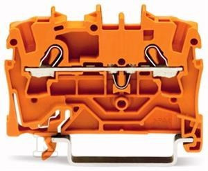 Złączka 2-przewodowa przelotowa 2,5 mm do zastosowań Ex e II opis z boku i na środku na szynę TS 35 x 15 i 35 x 7,5 Push-in CAGE CLAMP 2,50 mm