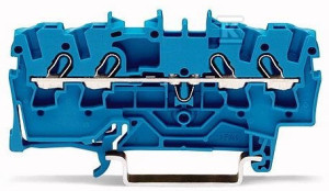 Złączka 4-przewodowa przelotowa 2,5 mm do zastosowań Ex e II oraz Ex i opis z boku i na środku na szynę TS 35 x 15 i 35 x 7,5 Push-in CAGE CLAMP 2,50