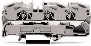 Złączka 3-przewodowa przelotowa 16 mm do zastosowań Ex e II opis z boku i na środku na szynę TS 35 x 15 i 35 x 7,5 Push-in CAGE CLAMP 16,00 mm szara