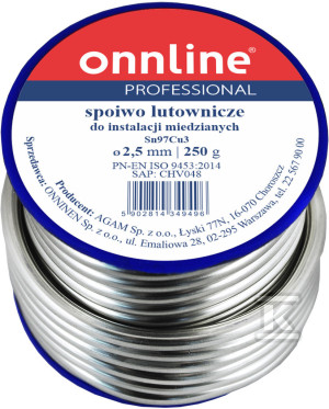 Припій для паяння / м'який припій Sn97Cu3 2,5mm 250g ONNLINE