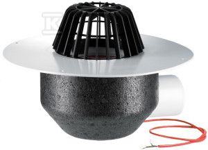 Wpust dachowy grawitacyjny DN110 poziomy z ocieplanym korpusem, podgrzewany na 230V (10-30W), z kołnierzem PVC tylko dla hydroizolacji z folii PVC, z