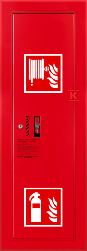 Hydrant DN25 wnękowy boczny, prawy, z miejscem na gaśnicę, wąż 30m półsztywny, zamek patent, kolor czerwony RAL3000