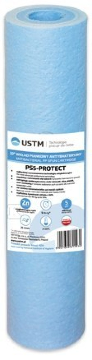 Korpus antybakteryjny 10" z przyłączem 1" + płytka + klucz + wkręty + Wkład piankowy antybakteryjny 10" 1mikron