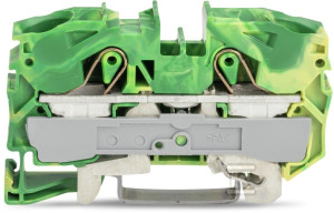 Złączka 2-przewodowa PE 16 mm do zastosowań Ex e II opis z boku i na środku na szynę TS 35 x 15 i 35 x 7,5 Push-in CAGE CLAMP 16,00 mm żółto-zielony