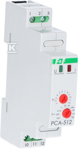 Przekaźnik czasowy PCA-512 UNI jednofunkcyjny-awersyjny(opóźnione rozłączanie), styki: 1P, U=12-264V, I=10A, 1 moduł
