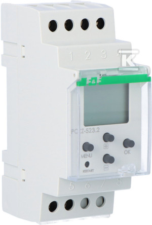 Zegar sterujący programowalny PCZ-523 impulsowy, 2x125 wpisów, styk: 1P, I=16A, 24÷264V AC/DC, 2 moduły