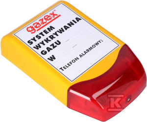Sygnalizator optyczno-akustyczny syrena 110/103dB + lampa LED czerwona, 12V, IP44, etykieta z opisem