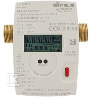 Ciepłomierz mieszkaniowy kompaktowy, typ POLLUCOM F, DN20 (3/4"), Qp=2,5 m3/h, Tmax: 150 st., L=130mm, przyłącze GZ1", montaż na zasilaniu