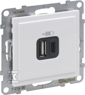 Роз'єм USB типу A + C - 5 V - 3 A, БІЛИЙ SUNO