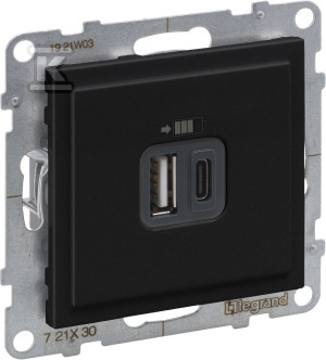 Gniazdo USB typ A + C - 5 V - 3 A, CZARNY SUNO