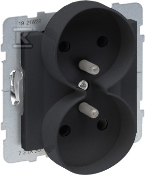 Gniazdo 2X2P+Z z przesłoną - 16 A - 250 V~ - zaciski automatyczne - możliwość montażu w ramkach wielkorotnych, CZARNY SUNO