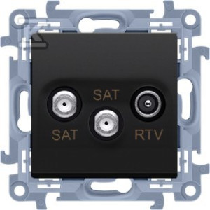 Gniazdo antenowe satelitarne podwójne SAT-SAT-RTV (moduł), 1x wejście: 5 MHz-2,4 GHz, czarny mat, SIMON10