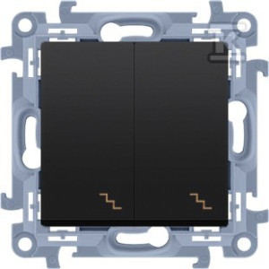 Подвійний прохідний вимикач з підсвічуванням LED (модуль) 10AX, 250V~, гвинтові затискачі, матовий чорний, SIMON10