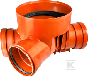 Kineta PP 315x110+P110 вхід правий 225°. тип4 прохідна, для гофрованої вертикальної труби 315 мм та гладких вхідних труб 110+110 мм, з ущільнювачем,