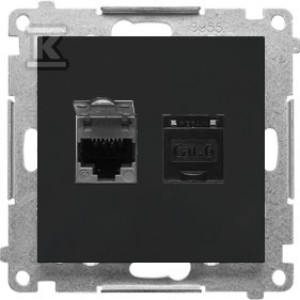 Gniazdo komputerowe podwójne RJ45 kategoria 6, z przesłoną przeciwkurzową (moduł): Czarny mat, SIMON55