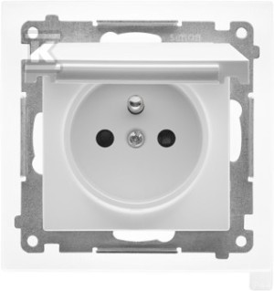 Gniazdo wtyczkowe do wersji IP44 z uszczelką (moduł) 16 A, 250 V~, szybkozłącza. Klapka w kolorze pokrywy: Biały mat, SIMON55