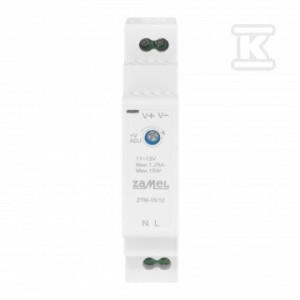 Zasilacz impulsowy montowany na szynie TH-35 (DIN), 15W, 12V DC ZTM-15/12