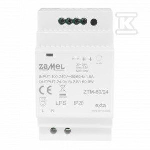 Zasilacz impulsowy montowany na szynie TH-35 (DIN), 60W, 24V DC ZTM-60/24