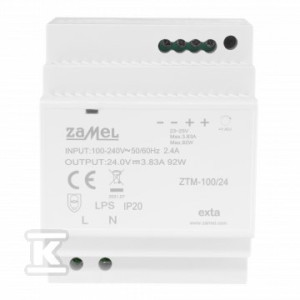 Zasilacz impulsowy montowany na szynie TH-35 (DIN), 100W, 24V DC ZTM-100/24