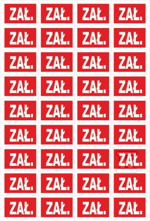 Tablica oznacznikowa samoprzylepna ZAŁ. NOZ Sztuka=arkusz, na 1 arkuszu jest 36 naklejek