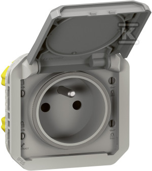 Gniazdo pojedyncze z uziemieniem 2P+Z, zaciski automatyczne, mechanizm 16A-250V~- szare, NOWE PLEXO 55