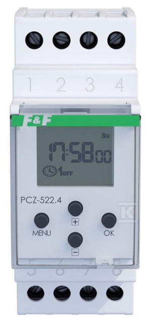 Програмований тижневий таймер PCZ-522.4, 2-канальний - програмування через NFC ANDROID та iOS 24÷264 V AC/DC 2 × NO/NC 2x16A