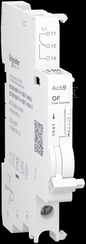Styk pomocniczy Acti9 OF, 2-100 mA, 1 przemienny (1 CO), zaciski dolne