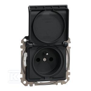 Gniazdo pojedyncze z uziemieniem, 2P+PE z przesłonami IP44, czarny antracyt SEDNA DESIGN