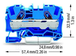 Złączka 2-przewodowa przelotowa 6 mm do zastosowań Ex e II oraz Ex i opis z boku i na środku na szynę TS 35 x 15 i 35 x 7,5 Push-in CAGE CLAMP 6,00