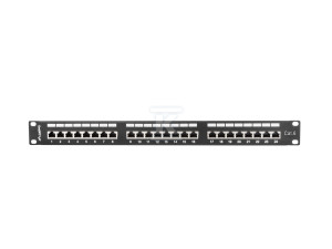 Patch panel 24 порти 1U 19" кат. 6 FTP з організатором кабелів екранований чорний