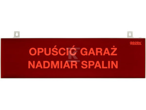 Tablica ostrzegawacza "Opuścić garaż nadmiar spalin" 230V tablica ostrzegawcza dwustronna "OPUŚCIĆ GARAŻ NADMIAR SPALIN", Sygnalizacja optyczna