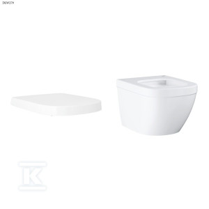 Miska WC wisząca Euro Ceramics - biel alpejska, 490 x 374 mm oraz deska sedesowa Euro Ceramics - wolnoopadająca, z duroplastu, demontowalna,