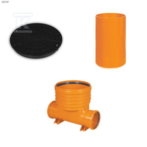 Studnia Diamir DN/OD 400 gładka, zestaw: kineta przelotowa TYP1 400xKG200 + trzon H=2m + pokrywa tworzywowa PP 400 kl.A15