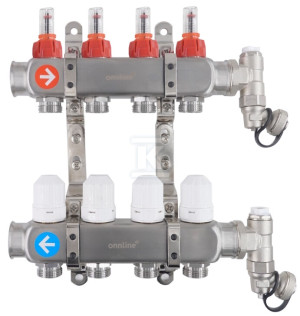 Rozdzielacz INOX ze stali nierdzewnej Onnline 12-obwodowy do O.P. z rotametrami 3L, uchwyty regulowane 170-260mm - złożony