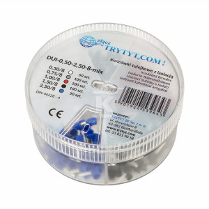 Zestaw końcówek tulejkowych miedzianych izolowanych 0,50-2,50mm2 8mm DUI-0,50-2,50-8-MIX